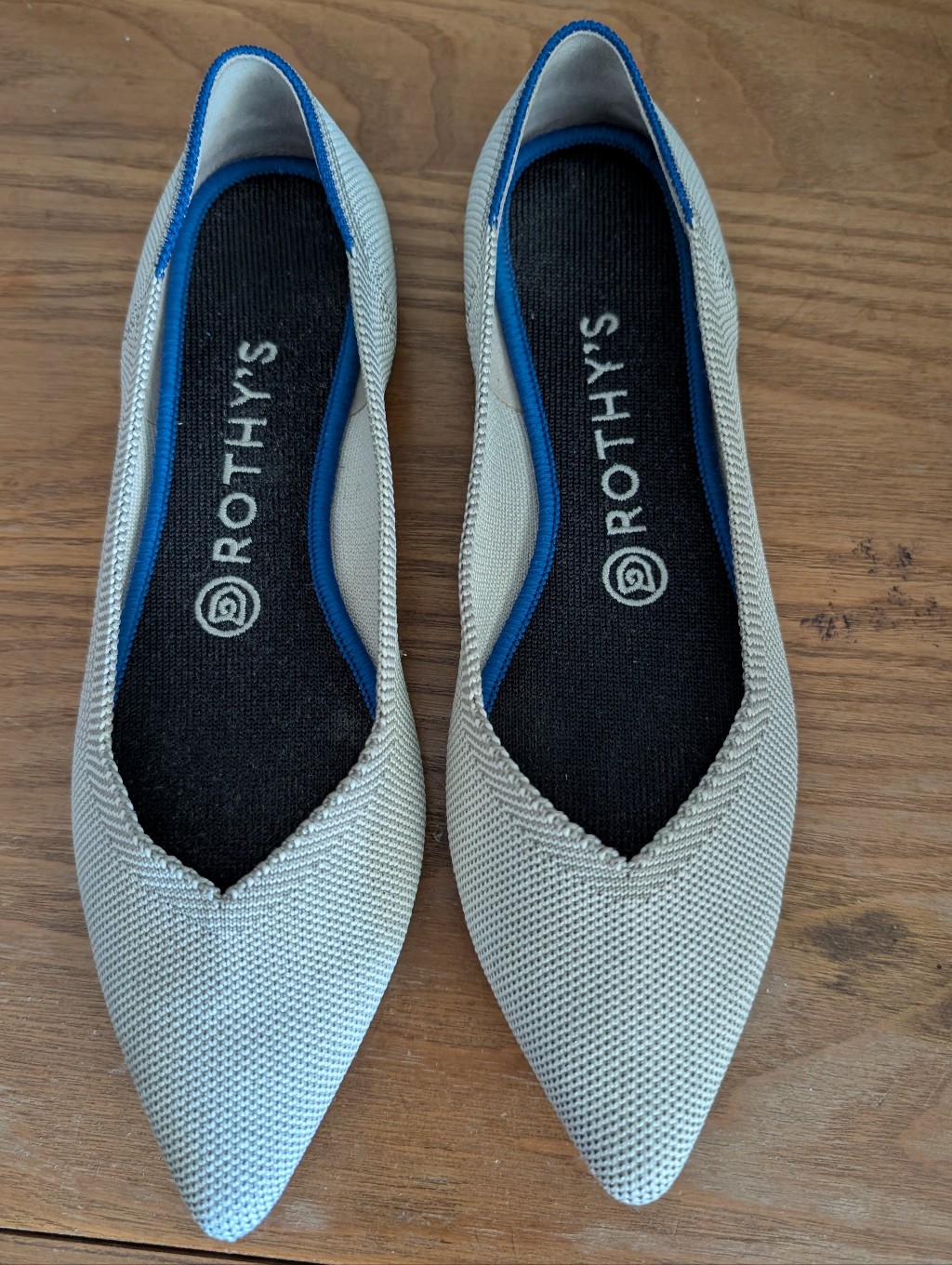 Rothy's The Point Flax Birdseye Beige Gray Blue Halo Flat Shoes Women's 8
